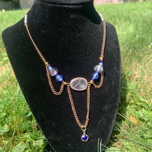 Blue and gold handmade necklace